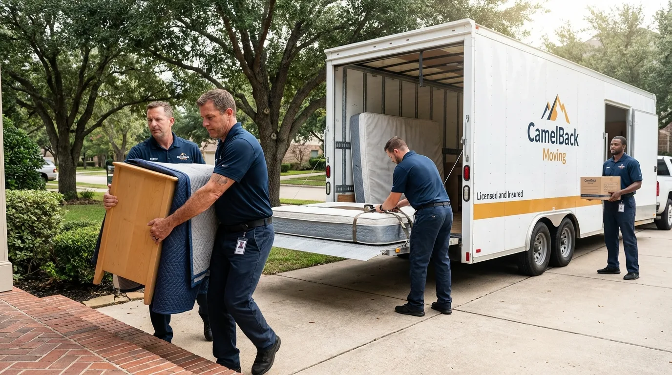Crew loading residential truck for cross-state move from Steinhatchee, FL