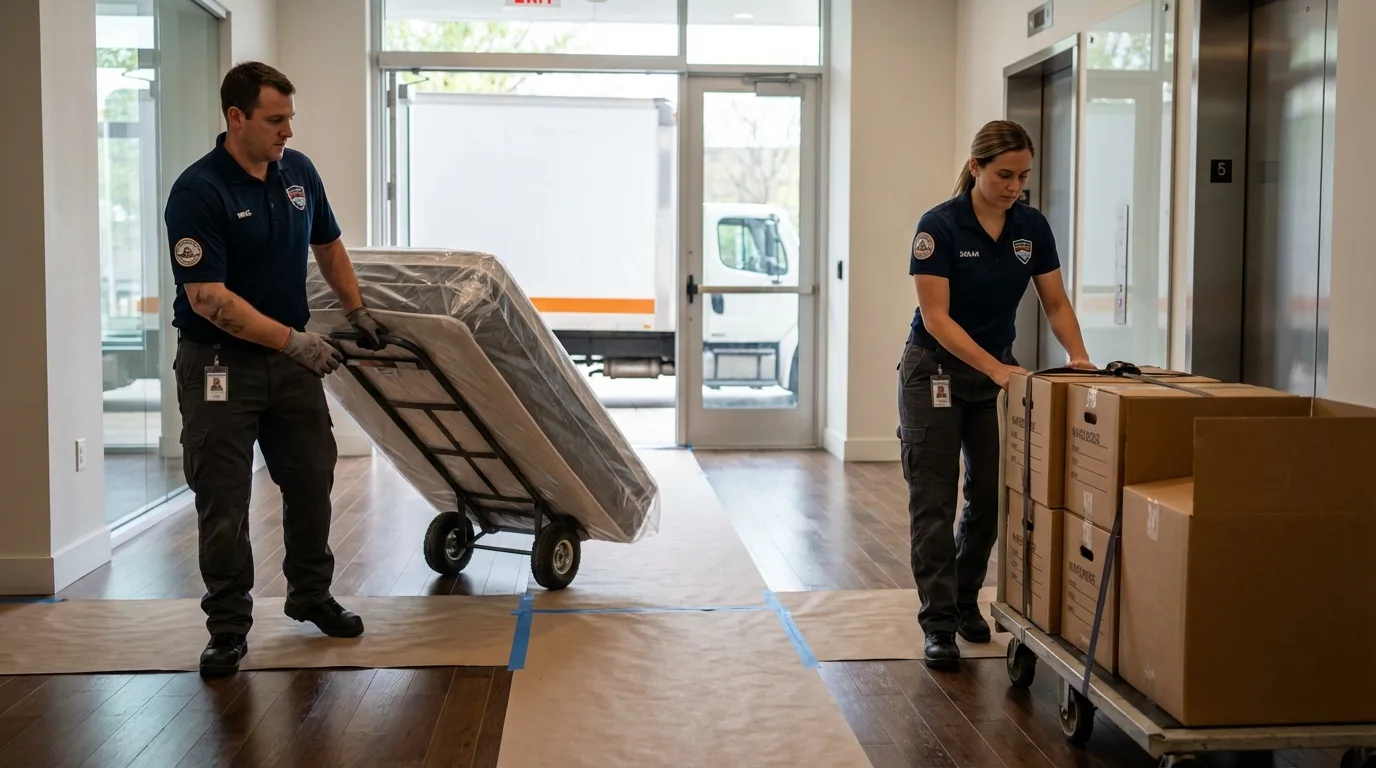 Professional apartment movers loading elevator in Steinhatchee, FL
